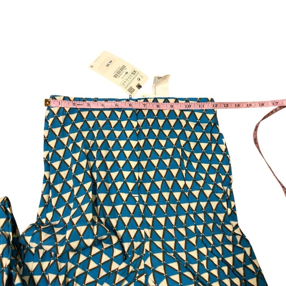NWT Zara blue geometric satin set size XS shirt and pants flare 70a bloggers - Picture 13 of 14